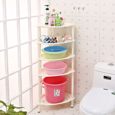 

Bingyou bathroom shelf triangle bathroom shelf floor large 5 layer 1 height moving wheel ivory white