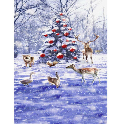 

Snow Xmas Tree Deers Photo Backdrop 57FT Vinyl Fabric Cloth Digital Printing Photo Background st-577