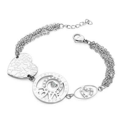 

Heart Shape Rhinestone LOVE Stainless Steel Charm Bracelet