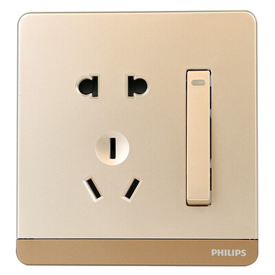 

Philips (PHILIPS) switch socket fly series 10A five-hole socket with a single control large rocker switch champagne