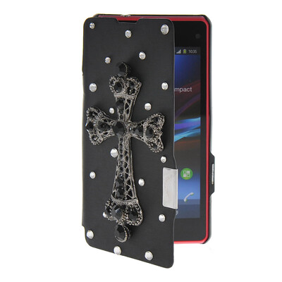

MOONCASE Rhinestone Crystal Ultre Slim Leather Side Flip Wallet Shell Back ЧЕХОЛ ДЛЯ Sony Xperia Z1 Compact (Mini) Black