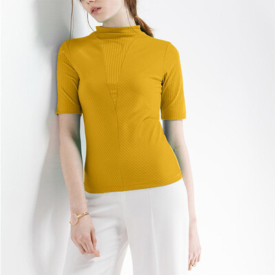 

Canvaus Spring Summer Fashion Solid Color Half-neck Slim Simple Cotton Half-sleeved T-shirt Undershirt Tops