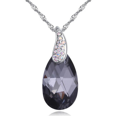 

High Quality Water Drop Pendant Women Jewelry Blue Crystal from Austrian Necklace White Gold Plated Fashion Gift 27255
