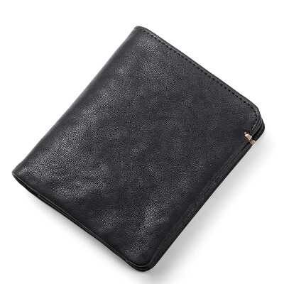 

Pabin leather mens wallet short youth card package vegetable head suede leather personality wallet handmade two fold thin wallet vertical mini wallet PB525 black