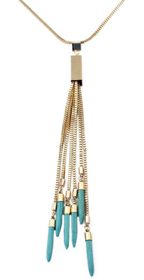 

Idealway New Fashion Gold Chain Natural Turquoise Tassel Long Pendant Necklace Women Jewelry