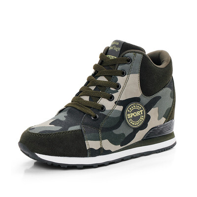 

Women Platform Wege Sneakers Leather Canvas Height Increasing Winter Camouflage Army Ankle Boots High Top Running Shoes