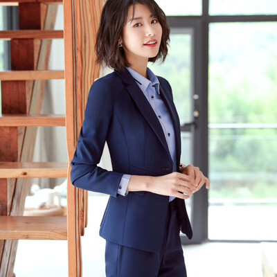 

Yu Zhaolin 2018 autumn new professional wear suit female suit suit jacket pants two-piece suit YWXF188358 blue L