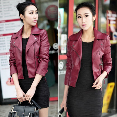 

New Spring Women Leather Jacket Red Black PU Plus Size Jackets