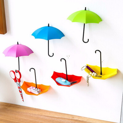 

3PCS Umbrella Shaped Storage Hook Creative Free Nail Key Hanger Rack Holder Wall Kitchen Bathroom Accessories Home Decor