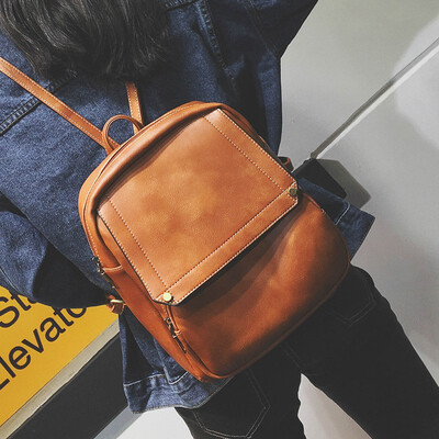 

Womens Bag 2018 New Fashion Backpack Simple Shoulder Bag for Female College Wind Bag Pure Color PU Leather Backpack Women Bag