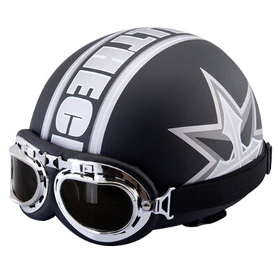 

Dade electric car helmet female Harley half helmet male four seasons universal battery bicycle car helmets code bright black half leaf star