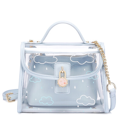 

JUST STAR Womens Bag Shoulder Bag Korean Fashion Tote Messenger Bag Transparent Jelly Pack Mini Chain Muffler 443 Blue