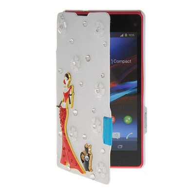

MOONCASE Rhinestone Crystal Ultre Slim Leather Side Flip Wallet Shell Back ЧЕХОЛ ДЛЯ Sony Xperia Z1 Compact (Mini) White