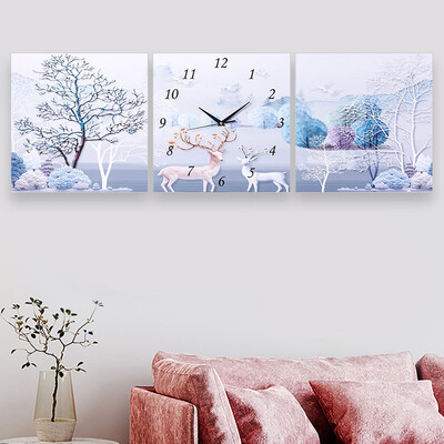 

TIMESS wall clock living room decorative painting clock modern Nordic sofa background wall triple bell painting restaurant hanging picture wall clock Z2-C 3030CM