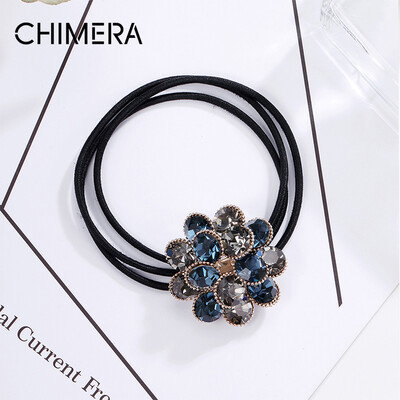 

CHIMERA hair accessories headdress Japanese&Korean simple artificial zircon hair rope rubber band three-dimensional rhinestone hair ring rope gray blue