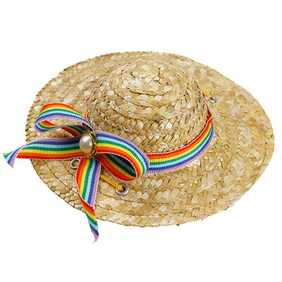 

LesKeep Summer Dog Cat Straw Hawaiian hats Funny Pet Products sun Caps outdoor for small dogs cats