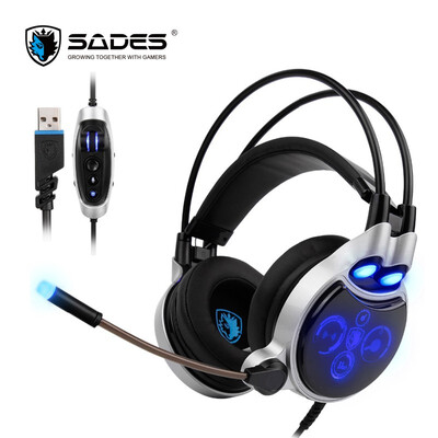 

SADES 908 Physical 71 Surround USB Gaming Headset Headphone LED Lights with Microphone Vibration Volume Control