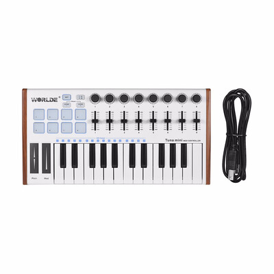 

WORLDE TUNA MINI Ultra-Portable 25-Key USB MIDI Keyboard Controller 8 RGB Backlit Trigger Pads with 635mm Pedal Jack