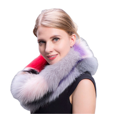 

MsMinShu Fashion Colorful Fox Fur Scarf Multi colors Fashion Fox Fur Collar Winter Fox Fur Neck Warmer Female Fur Scarves