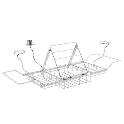 

UpperX Adjustable Over Bath Tidy Tub Tray Chrome Organiser Storage Shelf Book Wine Rack