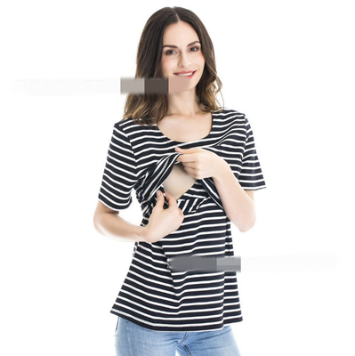 

2018 New harness home two round neck short sleeve stripes pregnant women breastfeeding T-shirt fashion pregnant women clothing