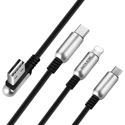 

HOCO 3in1 Zinc Alloy 90 Degree USB Data Charging Cable for Lightning Apple Charger Micro-USB Type-C for iPhone 6 7 8 Samsung