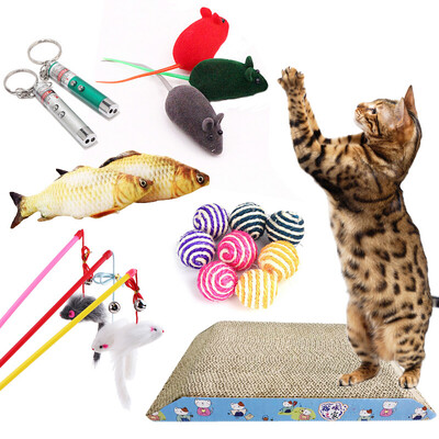 

Dipper pet cat toy kitten cat interactive toy funny cat stick cat scratch board mint laser funny cat stick sword ball fish rope cat toy set 6 sets
