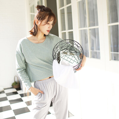 

Haizhining 17W49 Pajamas ladies sexy colorful nine-point sleeves long-sleeved trousers cotton home service suit home clothes two-piece bean green 170 XL