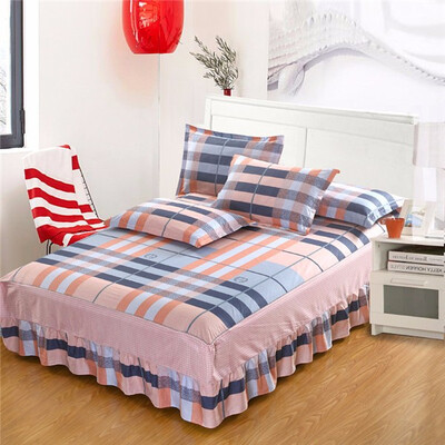 

Pink Gray Stripe Gray Cotton Single Double Bed Skirt Mattress Cover Petticoat Twin Full Queen Bed Skirts Bedspread bedding Sets