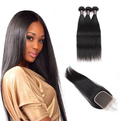 

Ishow Affordable 7A Brazilian Virgin Hair Straight With Baby Hair Closure Brazilian Virgin Hair 3 Bundles with Closure