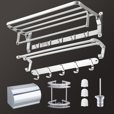 

Many beautiful recall 8 sets of punch-free space aluminum towel rack Towel rack bathroom shelf combination bathroom pendant paper towel rack toilet brush bathroom hardware pendant set
