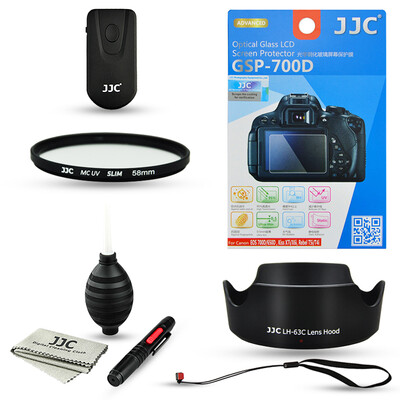 

JJC CD1E Canon 700D 750D + 18-55 СТМ Набор линз Набор инструментов фитинга капот стекло пленка + фильтр + + + + 58mmUV беспроводной пульт дистанционного очистки