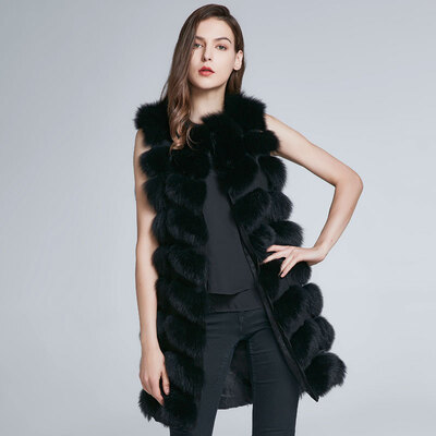 

Womens Coat Winter Fur Collar Natural Fur Fox Coat Season Warmer Waistcoat Leather Coat 2018 New Stripe Fashion Discount