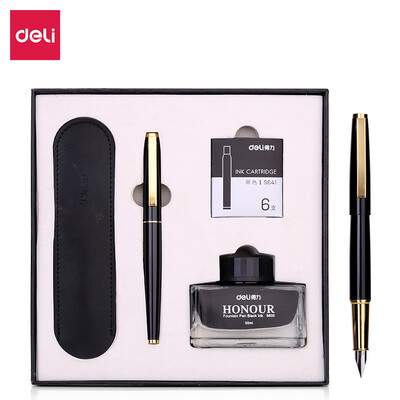 

Deli deli Zoran series office business pen hardcover gift box gift set pen F tip ink pencil bag ink bag 6 Yao Yao 33508