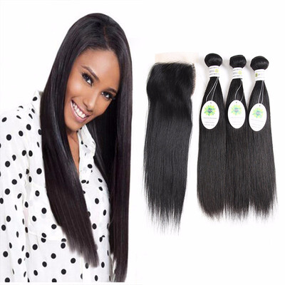 

7A Brazilian Virgin Hair With Closure Brazilian Straight Virgin Hair 3 Bundles With Closure Human Hair Lace Closure With Bundles