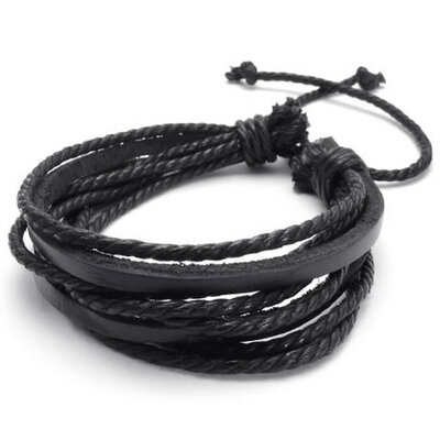 

Hpolw Mens Leather Rope Bracelet, Adjustable 7-9 Inch Surfer Wrap, Black