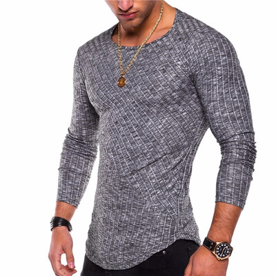 

Autumn 2018 Long-sleeved T-shirt Round Neck Solid Color Casual Tops
