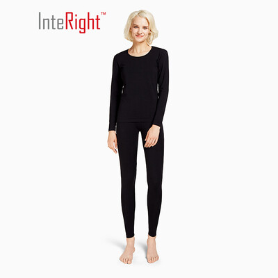 

INTERIGHT Qiuyi Qiuku Womens round neck stretch thermal underwear set black