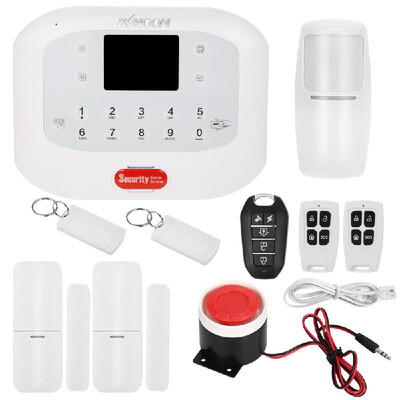 

KKmoon 433MHz Wireless Auto dial GSM PSTN SMS Alarm Security System LCD Screen PIR Motion Sensor Door Sensor Wired Siren Kit Phone