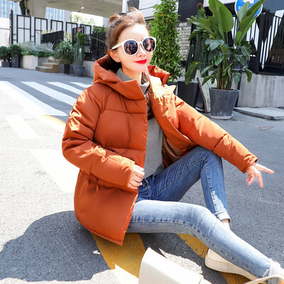 

Womens Small Cotton Jacket Fashion Loose Thin Hooded Down Jacket Cotton Coat Winter 2018 New Arrival