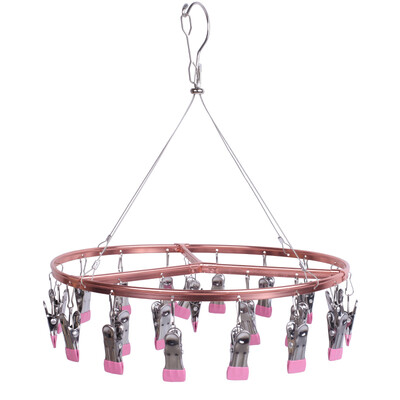 

multi-clip stainless steel drying socks hanger drying rack hanger cute powder 22 clip -Y816