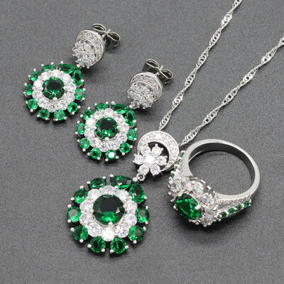 

Luxurious Geometry Multicolor Stone Silver Plated Jewelry Sets for Women Choker Earring Ring Five Colors Available Free Gift Box