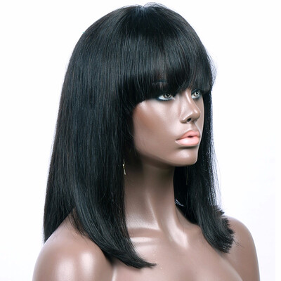 

9A Short Bob Straight Lace Front Human Hair Wigs for Women Straight Brazilian Virgin Hair Wigs with Bangs 150 Density10-20"