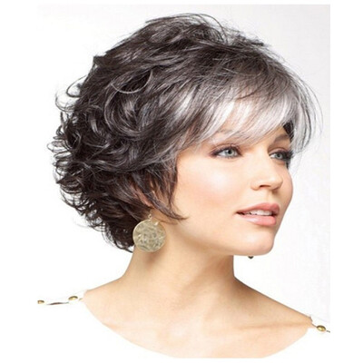 

QianBaiHui Short Curly Wigs for Women Silver Grey Wigs with Bangs Heat Resistant Synthetic Hair Wigs Party Cosplay Sexy Full Wig