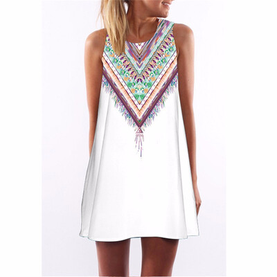 

Chiffon Summer Dress Floral Print Boho Dresses For Women Casual Beach Sleeveless Sundress