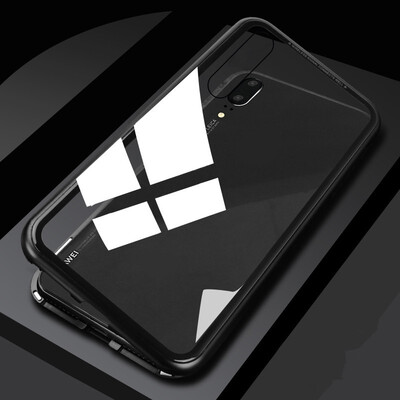 

For HUAWEI P20 P20 Pro P20 Lite Slim Hard Shockproof Case Magnetic Adsorption Metal Bumper Tempered Glass Back Cover Case