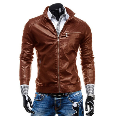 

Zogaa New Mens Leather Clothing Pu Casual Stand Collar