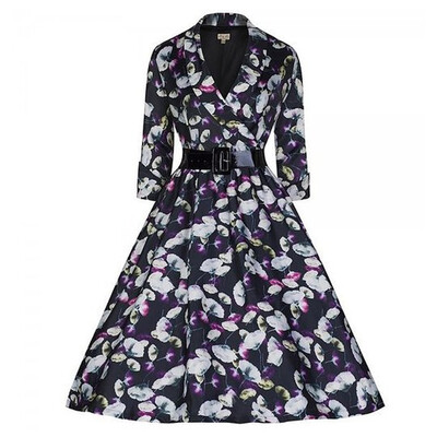 

Печатные рукав платья осень и зиму одежду ретро большой юбки пачки пояса