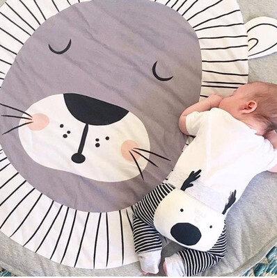 

90 CM Animals Lion Baby Quilted Round Play Mats Children Developing Blankets Crawling Rug Carpet for Kids Room Decoration