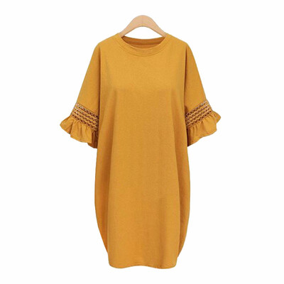 

Sakazy L-5xl Women Loose Hollow Out Flare Sleeves Summer Dress Mesh Cotton Casual Wear Big Plus Size Vintage Oversized Dress